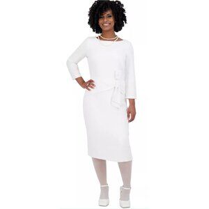 Kasper Women's Side-Bow 3/4-Sleeve Stretch Crepe Dress White Size XL NWT